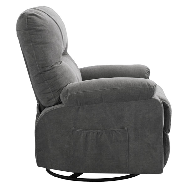 English Elm Recliner Grey 360° Swivel Rocking Lounge Chair with Thick Cushions, Arm Pockets & 330lb Metal Frame W1521P265833
