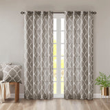 Madison Park Saratoga Modern/Contemporary Fretwork Print Grommet Top Window Curtain Panel MP40-2018 Grey/White