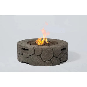 English Elm 9'' Charcoal Grey Fibre Reinforced Concrete Outdoor Fire Pit with 40,000 BTU, Push-Button Ignition, Cover Included B120P203218