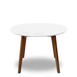 English Elm Alina Round Solid Wood Pedestal Dining Table White Top Dark Walnut Base Seats Four B183P231919