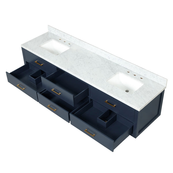 English Elm Blue Double Bath Vanity 84" W With Carrara Marble Top, Soft-Close Drawers & Elegant Design B2731P258146