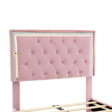 English Elm Twin Size Upholstered Bed Frame With Led Lights,Modern Velvet Platform Bed With Tufted Headboard,Pink