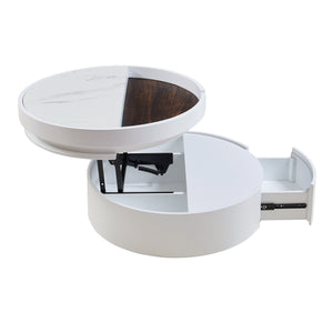 English Elm White Round Lift Coffee Table 29.5" with Marble-Wood Grain Top, Hidden Drawer Storage, Modern Durable Design N735P332429K