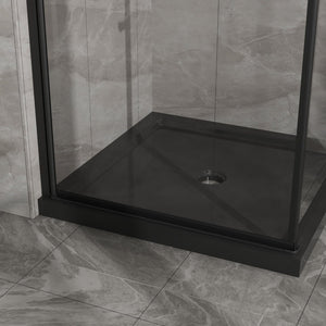 English Elm Goodyo Frameless Corner Shower Stall Tempered Glass Pivot Door with Matte Black Hardware W1223S00039