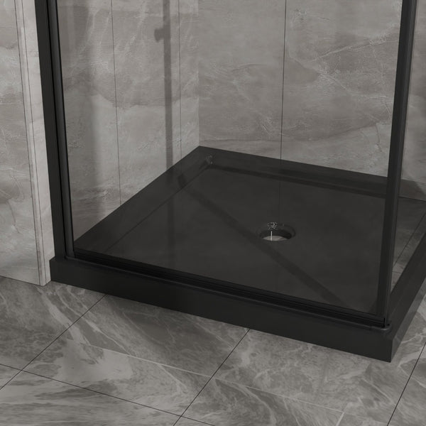 English Elm Goodyo Frameless Corner Shower Stall Tempered Glass Pivot Door with Matte Black Hardware W1223S00039
