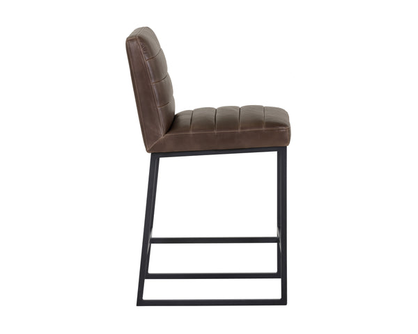 Sunpan Spyros Modern Barstool with Channel Tufting and Sleek Black Powder-Coated Steel Frame for Stylish Spaces Havana Dark Brown