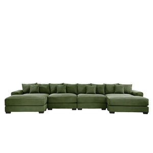 English Elm 170"Oversized Modular U-Shape Sectional Couch - Plush Corduroy, Deep Seating, Movable Ottoman & Pillows W714S01337