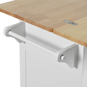 English Elm K&K Kitchen Island with Foldable Countertop, Spacious Mobile Storage Cart, Soft-Close Doors, Durable Rubberwood Top and Locking Wheels White N707P173036W