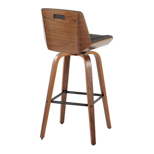 English Elm Fixed-height Swivel Barstools Mid-century Walnut Legs Charcoal Upholstered Seat Set of 2 B202S02155