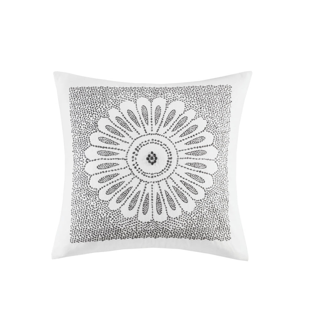 JLA Home INK+IVY - Cotton Embroidered Medallion Square Pillow 20x20 — Neutral Grey Motif, Removable Cover, Hypoallergenic Fill II30-609