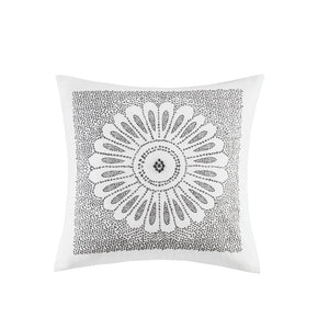 JLA Home INK+IVY - Cotton Embroidered Medallion Square Pillow 20x20 — Neutral Grey Motif, Removable Cover, Hypoallergenic Fill II30-609