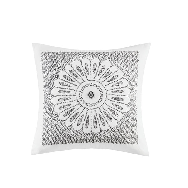 JLA Home INK+IVY - Cotton Embroidered Medallion Square Pillow 20x20 — Neutral Grey Motif, Removable Cover, Hypoallergenic Fill II30-609