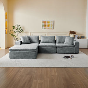 English Elm Cloud Couch Modular 4 Seater Sofa with Washable Linen and Pocket Spring Cushions Dark Gray W1765S00142
