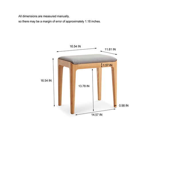 English Elm (Linen Gray Makeup Stool with Cushion) Solid Oak Dresser Table with Drawers, Adjustable Compact Vanity 90cm W1283S00004