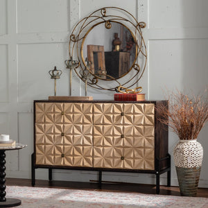 English Elm Solid Wood Sideboard With Geometric Design - 6 Drawer Mid Century Modern Storage Cabinet For Home Decor W3158P351692-GIGA