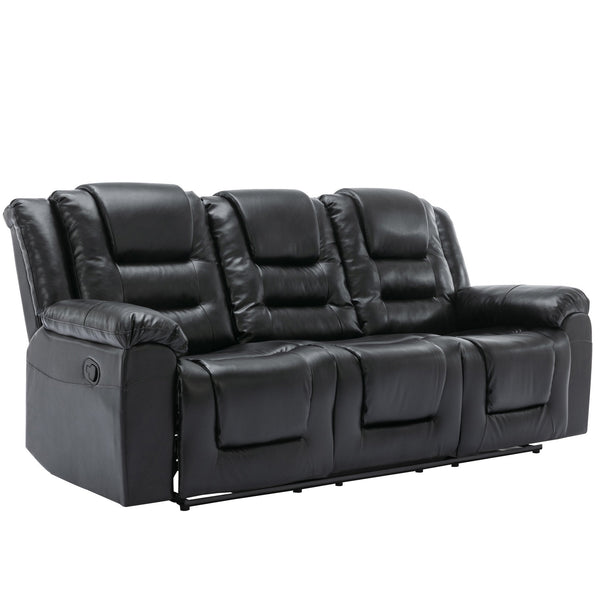 English Elm Home Theater Recliner Set Manual recliner with wide armrests, dual cup holders, durable PU upholstery, sturdy iron frame and foam comfort for living room and bedroom relaxation Black SG001460AAB