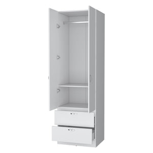 English Elm Tall Mayer Wardrobe Melamine with Hanging Rod, Two Doors & Drawers — Durable, Space-Saving Closet Solution B128P203060