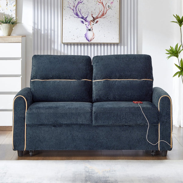 English Elm Swivel Barrel Accent Chair Chenille Tufted Round Club Seat for Living Room Lounge Blue N719S002330C