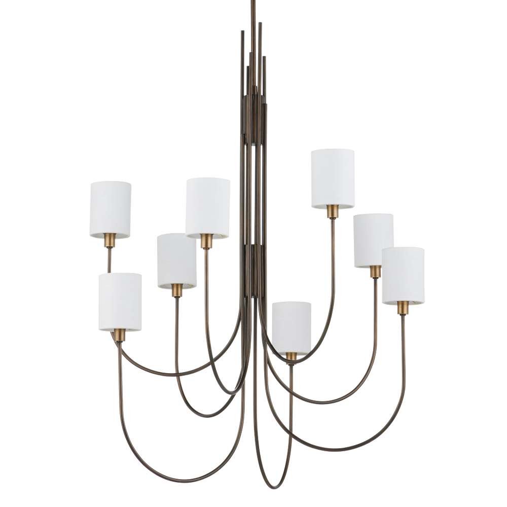 Archetype Chandelier - Statuary Bronze Elegance with Off-White Linen Shades for Contemporary Spaces