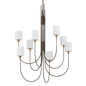 Archetype Chandelier - Statuary Bronze Elegance with Off-White Linen Shades for Contemporary Spaces