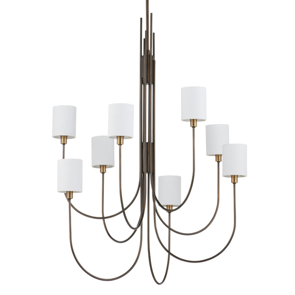 Archetype Chandelier - Statuary Bronze Elegance with Off-White Linen Shades for Contemporary Spaces