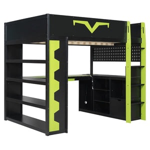 English Elm Full Size Gaming Loft Bed with Desk Rgb Lighting Power Outlet and Storage Drawer Green LT000285AAF