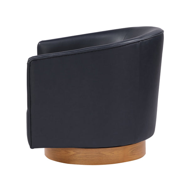 English Elm Maisy Barrel Swivel Chair in Midnight Blue Faux Leather with Wooden Base, Pocket Coil Comfort B050P322574