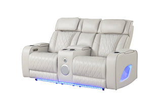 English Elm Fortuner 2PC Modern Reclining Living Room Set with LED, Massage, Bluetooth, Wireless Charging – Beige B009S01501