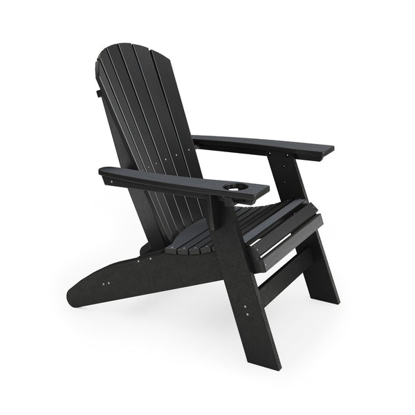 English Elm Adirondack Hdpe Poly Lumber Chair with Cup Holder for Patio Garden Poolside Black B195P198766