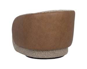 Sunpan CAMIE Swivel Lounge Chair - Luxurious Torched Meringue Fabric & Cognac Leather for Modern Elegance 112768