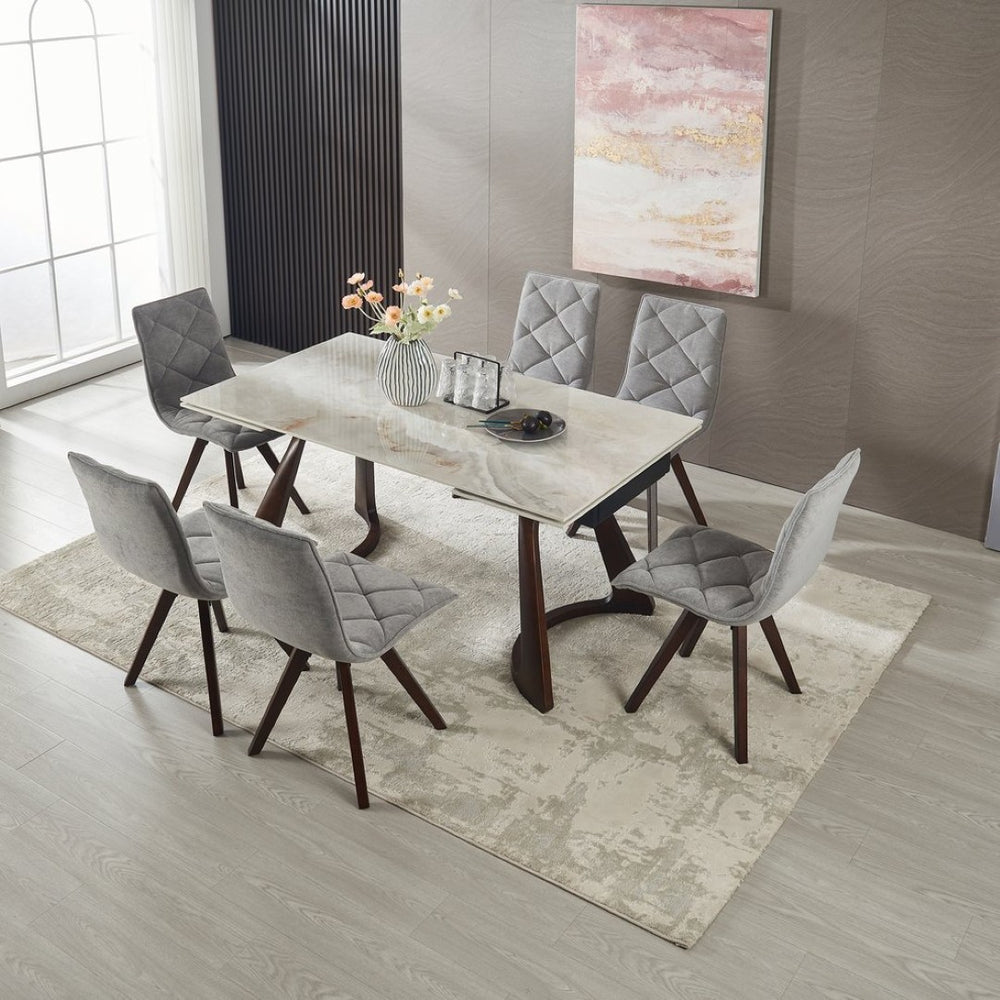 English Elm 1+6 Sintered Stone Extendable Dining Table Walnut Base Seats 6 to 8 Heat Resistant W5630S00007