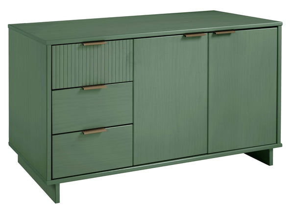 English Elm Granville 55" Sideboard with Solid Wood Ribbed Drawers, Gold Steel Handles & 3 Concealed Shelves Sage Green B365S00116