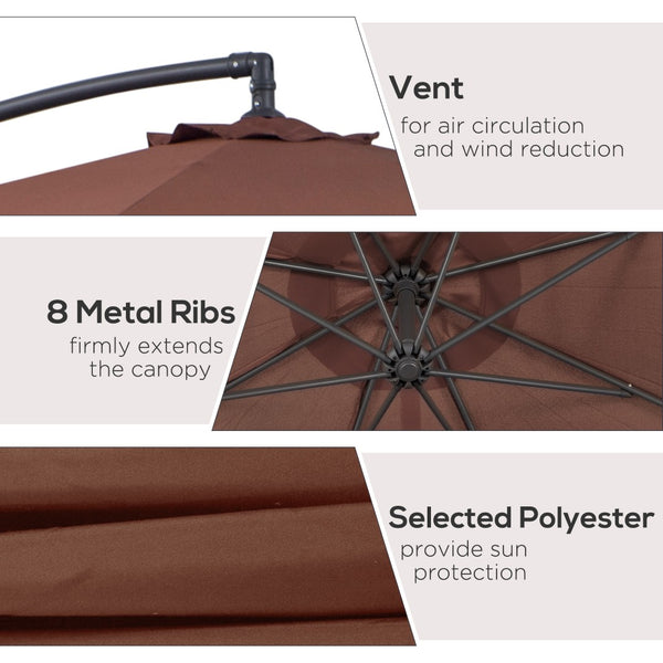 English Elm Outsunny 10' Cantilever Patio Umbrella With Uv Protection, Sturdy Frame & Easy Crank Operation, Brown W2225P217963-GIGA