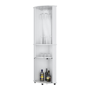 English Elm Oregon Mirrored Corner Bar Cabinet with Glass Rack Three Tier Open Shelving Display B128P460149