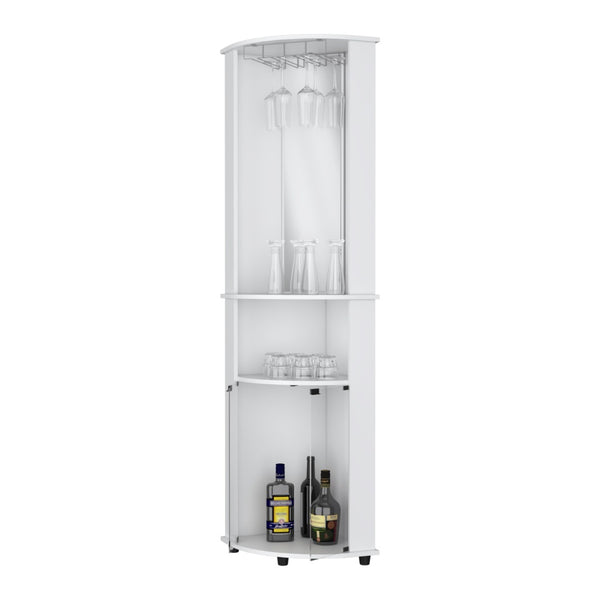 English Elm Oregon Mirrored Corner Bar Cabinet with Glass Rack Three Tier Open Shelving Display B128P460149