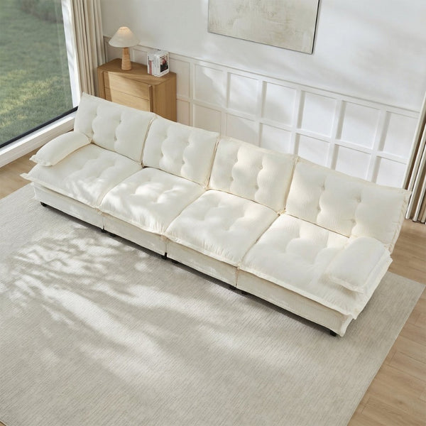 English Elm 138" Modular Cloud Sectional Sofa Deep Seat Chenille Upholstery for Living Room W714S01681