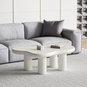 English Elm 46.06" Cloud Coffee Table with Creamy Baking Finish, Cute Curved Corners, Sturdy Legs, Cozy Appeal White W2853S00066