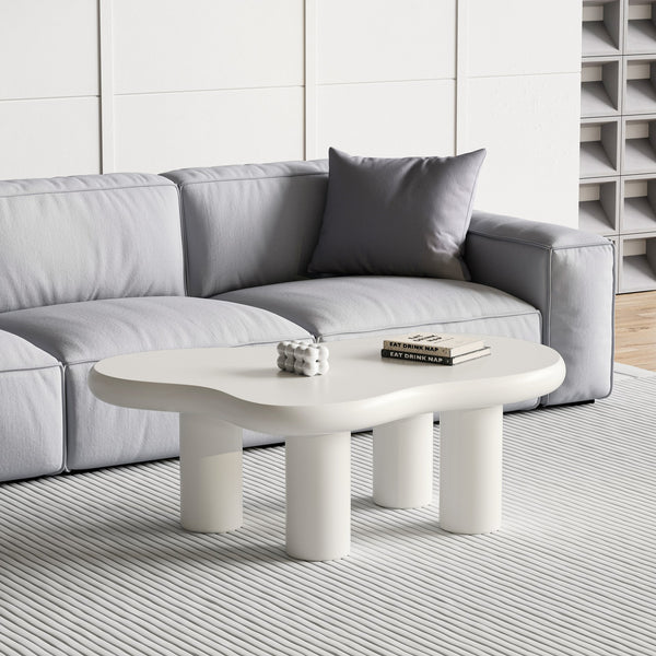 English Elm 46.06" Cloud Coffee Table with Creamy Baking Finish, Cute Curved Corners, Sturdy Legs, Cozy Appeal White W2853S00066