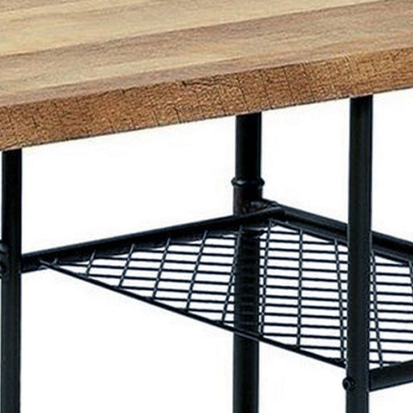 English Elm 47 Inch Industrial Writing Desk with Wire Shelf Caster Wheels and Wood Grain Top B056P416870