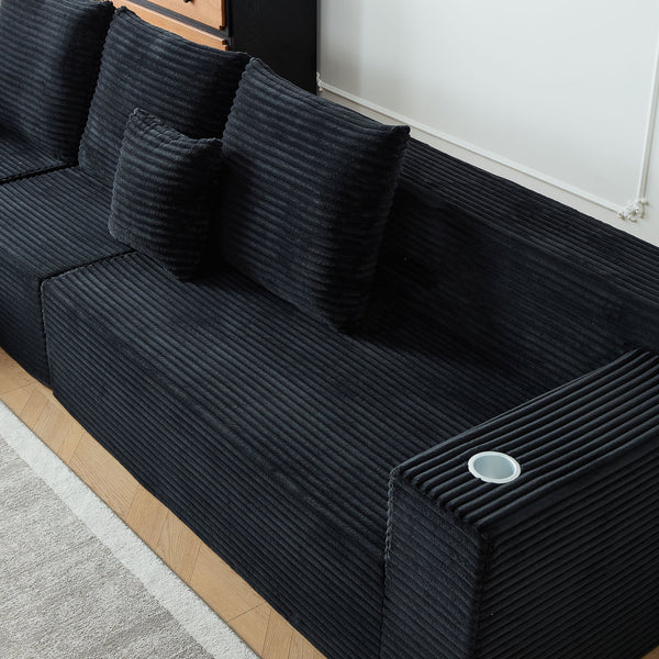 English Elm Deep Seat Corduroy Modular Cloud Couch With Built-In Cup Holders – No Assembly Needed, Luxurious Comfort W848S00048