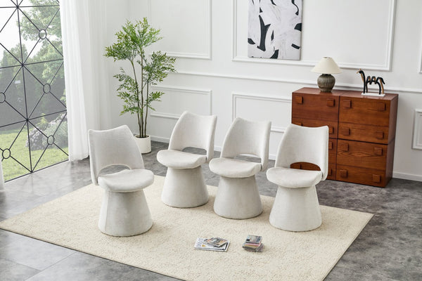 English Elm Modern Chenille Linen Accent Chair Sculptural Hollow Back Swivel Seat for Dining Vanity Off White W3493P452649