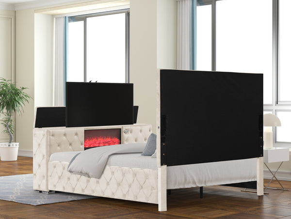 English Elm Encore Modern Style Tufted Queen 5Pc Bedroom Set In Soft Beige - Chic Comfort & Ample Storage Solutions B009S01711