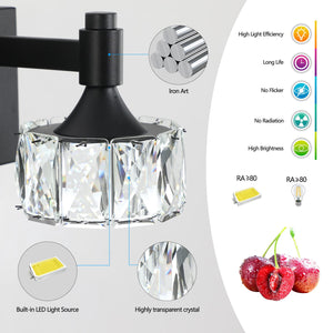 English Elm Modern 4-Light Matte Black LED Vanity Light with Crystal Shades, Dimmable 6000K 1300LM Bathroom W2312P374902