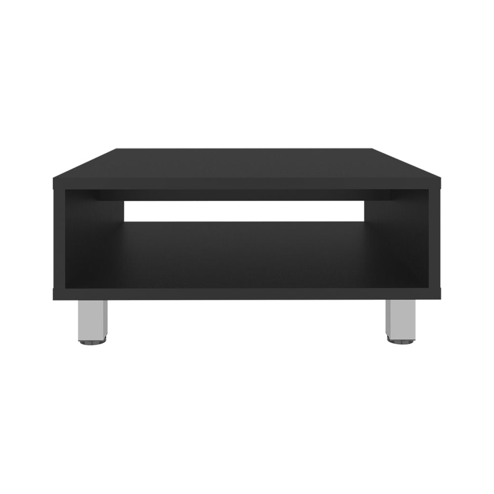 English Elm Eclipse low 10" minimalist square coffee table with open shelf storage, durable compact modern design Black 12.9 L x 64 W x 7 H B200P253717