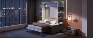 English Elm Queen Murphy Bed with Integrated Sofa Space Saving Fold Down Cabinet for Studio Living White LP000591AAK-2