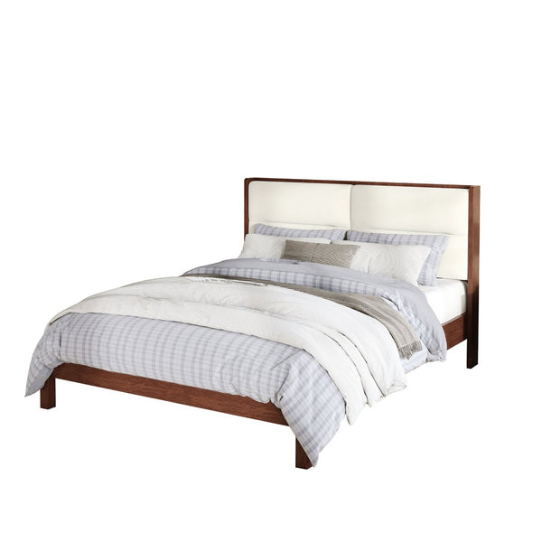 English Elm Solid Wood Queen Platform Bed Velvet Tufted Headboard Architectural Slat Design Espresso N7090000742P
