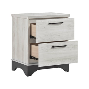 English Elm Contemporary Two-Tone White Oak & Gray 2-Drawer Nightstand with Black Bar Pulls, Fully Assembled, Modern B011P355267