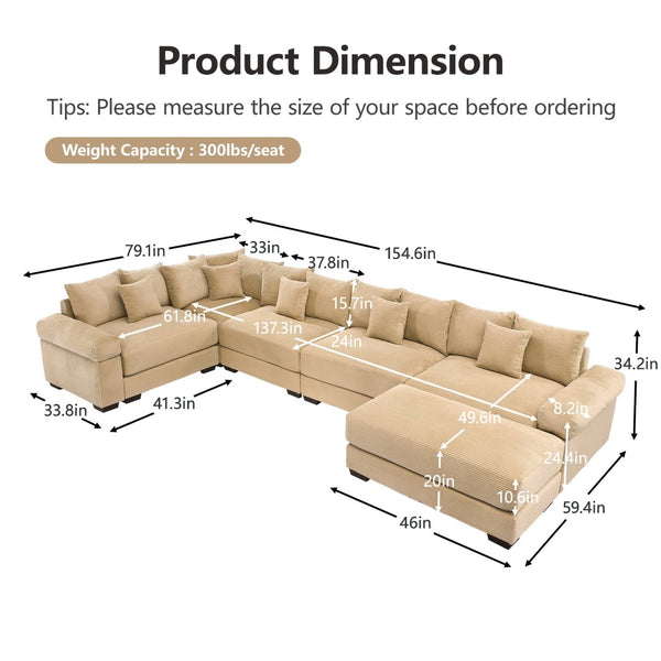English Elm Oversized Modular Sectional Couch - Luxurious Camel Corduroy, Ergonomic Design, Easy Assembly & Flexibility W714S01315-GIGA