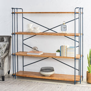 English Elm Christopher Knight Home® - YORKTOWN Industrial 4-Shelf Bookcase in Natural Wood & Black Frame — Sturdy Fir Shelves, Etagere Display 56501.00