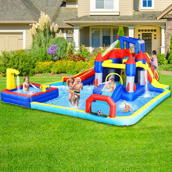 English Elm 10 in 1 Inflatable Backyard Water Park with Slide Bounce Zone Climbing Wall Pool W167790000